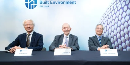 From left to right: Sr Clement LAU, Mr Nicholas BROOKE, GBS JP, Professor Kar-Kan LING, SBS, presented at University of the Built Environment