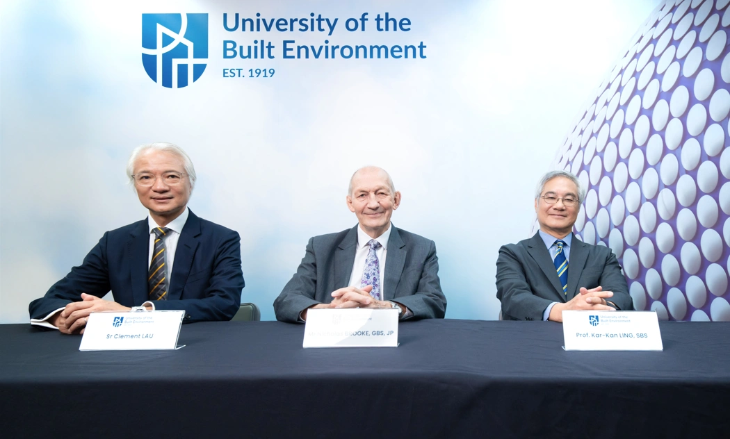 From left to right: Sr Clement LAU, Mr Nicholas BROOKE, GBS JP, Professor Kar-Kan LING, SBS, presented at University of the Built Environment
