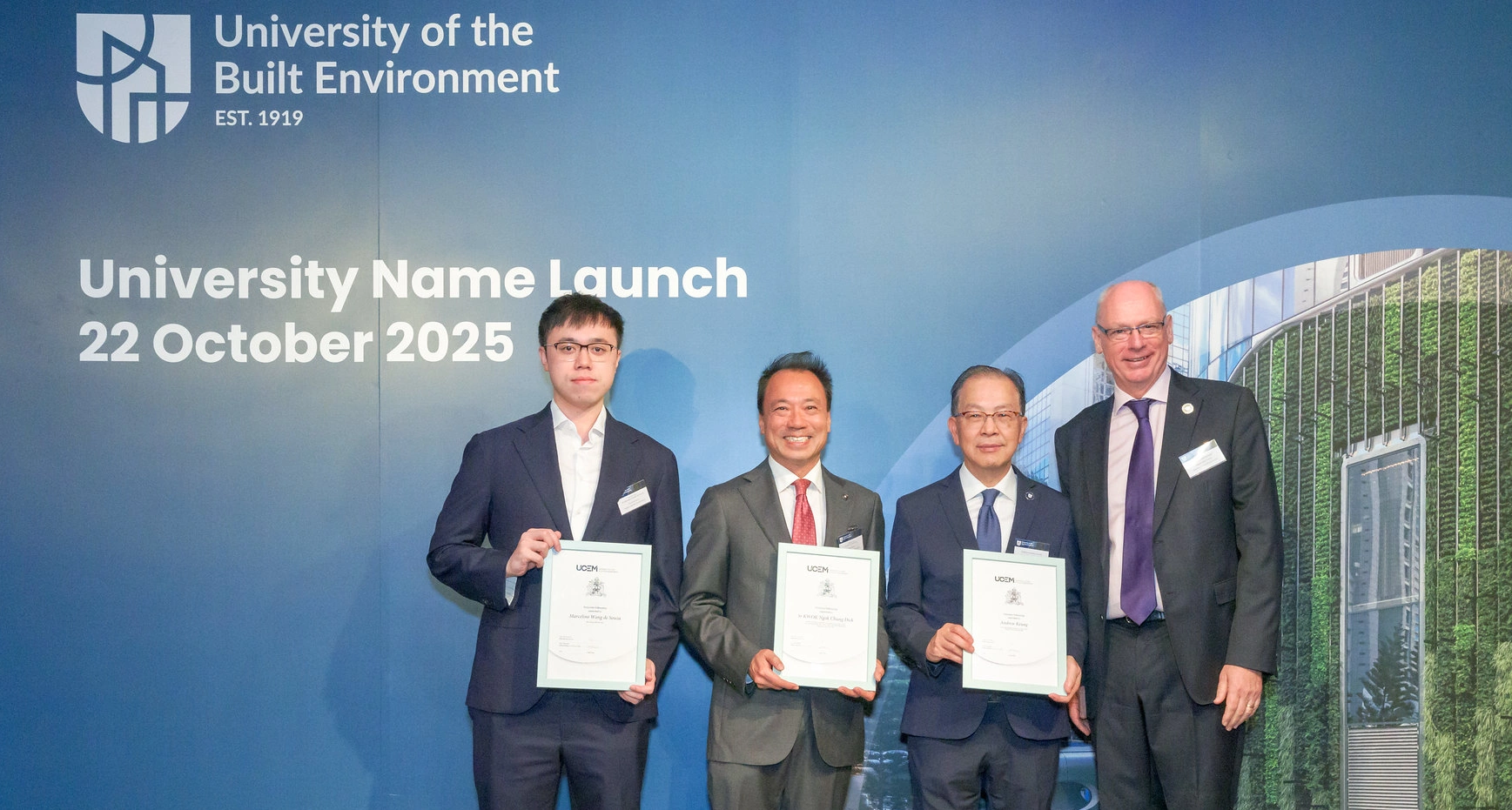 Professor Braisby presented honorary awards, recognising exceptional contributions to the built environment. Honorary Fellowships were awarded to Mr Andrew Keung, celebrated for his leadership and advocacy for sustainable practices, and Mr Dick Kwok, a pivotal figure in Hong Kong’s property management sector. Mr Marcelino Wong was named Associate Fellow and inaugurated as the University of the Built Environment’s first Macau Ambassador.
